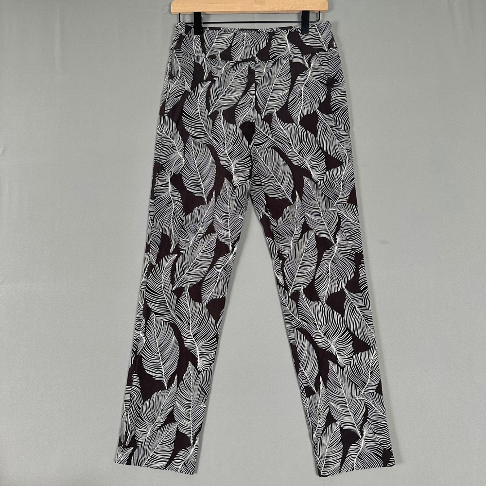 Krazy Larry Black White Leaf Print Pull On Ankle Pants Size 4 Made in USA